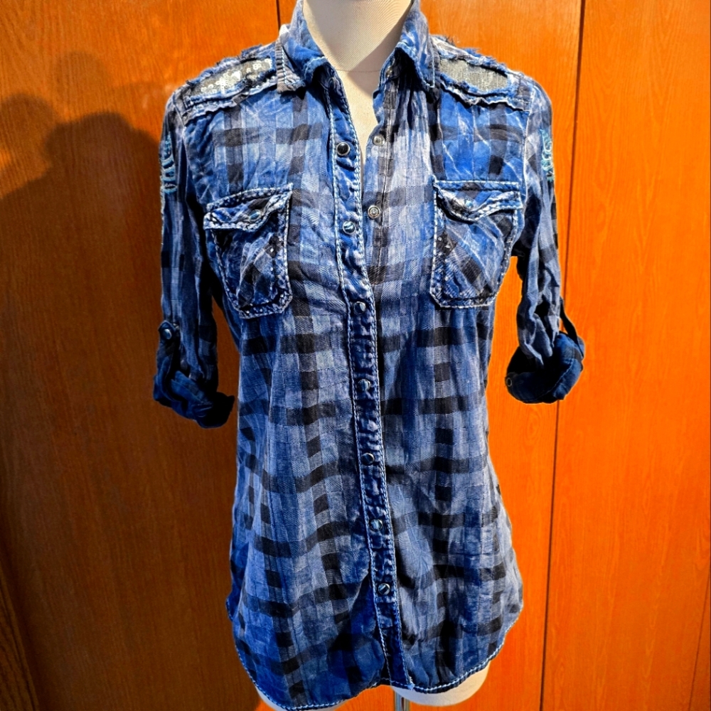 Sparkley plaid button up